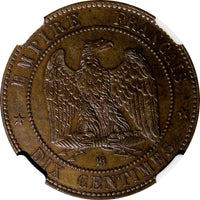 FRANCE Napoleon III Bronze 1853 BB  10 Centimes NGC UNC DETAILS KM# 771.3 (11)