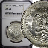 Mexico ESTADOS UNIDOS MEXICANOS Silver 1944 M 1 Peso NGC MS64 GEM BU KM# 455 (8)