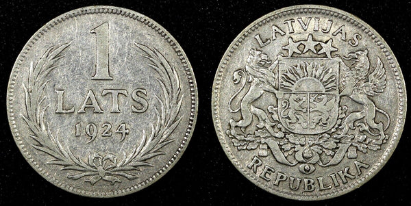 Latvia Silver 1924 1 Lats 2 Years Type 23mm KM# 7 (24 333)