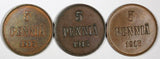 FINLAND Nicholas II Copper 1913 5 Penniä KM# 15 RANDOM PICK (1 COIN) (27 155)