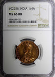 India-British George V Bronze 1927 (B) 1/4 Anna NGC MS65 RB NICE RED KM# 512 (0)