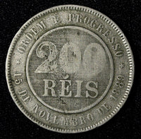 BRAZIL Copper-Nickel 1889 200 Reis 32 mm 1st Year Type KM# 493 (27 817)
