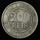 BRAZIL Copper-Nickel 1889 200 Reis 32 mm 1st Year Type KM# 493 (27 817)
