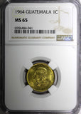 GUATEMALA Brass 1964 1 Centavo Last Year Type NGC MS65 KM# 260 (041)