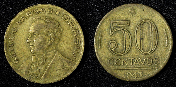 Brazil Getúlio Dornelles Vargas 1943 50 Centavos WWII Issue KM# 557a (27 655)