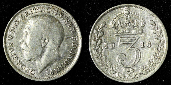 Great Britain George V Silver 1916 3 Pence  Maundy KM# 813 (28 336)