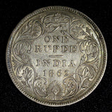 India-British Victoria Silver 1862 Rupee No Dots aUNC KM# 473 (27 555)