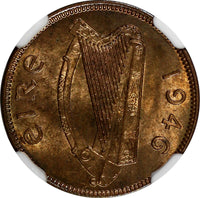 Ireland Republic Bronze 1946 Farthing NGC MS64 RB Woodcock KM# 9 (047)