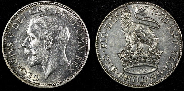 GREAT BRITAIN George V Silver 1928 1 Shilling aUNC  KM# 833  (24 711)