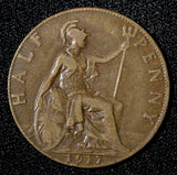 Great Britain George V Bronze 1917 1/2  Penny KM# 809 (28 912)