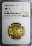 CHILE Aluminum-Bronze 1964 SO  10 Centesimos NGC MS64 KM# 191 (037)