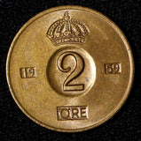 Sweden Gustaf VI Adolf Bronze 1959 TS 2 Ore GEM BU  KM# 821 (30 195)