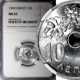 Greece Aluminium 1969 10 Lepta NGC MS65 GEM BU KM# 78 (012)