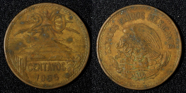 Mexico ESTADOS UNIDOS MEXICANOS Bronze 1955 20 Centavos Better Date KM# 439 (03)