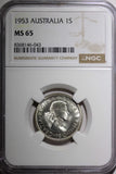 Australia Elizabeth II Silver 1953 1 Shilling Royal Mint NGC MS65 KM# 53 (043)