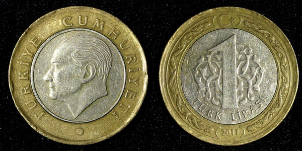 Turkey Mustafa Kemal Atatürk Bi-Metallic 2011 1 Lira heavy type KM# 1244 (117)