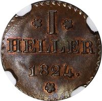 GERMANY FRANKFURT AM MAIN 1824 F GB 1 Heller NGC MS66 BN KM# 301 TOP GRADED (23)