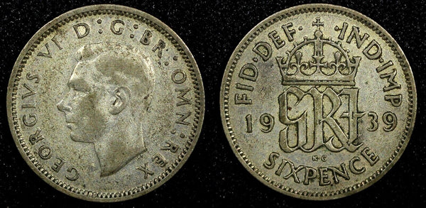 GREAT BRITAIN George VI Silver 1939 6 Pence KM# 852 (24 190)