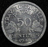 France Aluminum 1944 B 50 Centimes WWII Issue Beaumont Mint KM# 914.2 (24 974)