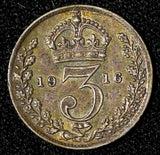 Great Britain George V Silver 1916 3 Pence  KM# 813 (28 324)
