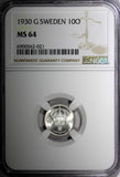 Sweden Gustaf V Silver 1930 G 10 Ore NGC MS64 GEM BU KM# 780 (021)