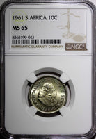 South Africa Silver Jan van Riebeeck 1961 10 Cents NGC MS65 1st Year KM# 60 (43)
