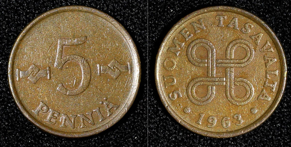 Finland Copper 1963 5 Penniä 1st Year Type  KM# 45 (28 093)