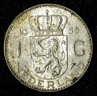 Netherlands Juliana Silver  1955 1 Gulden 25 mm Royal Dutch KM# 184  (27 952)