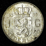 Netherlands Juliana Silver  1955 1 Gulden 25 mm Royal Dutch KM# 184  (27 952)