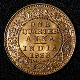 India-British George V Bronze 1936 (B) 1/4 Anna UNC RED Toned KM# 512  (27 726)