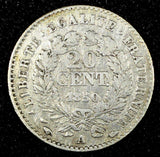 FRANCE Silver 1850 A  20 Centimes Paris Mint KM# 758.1 (24 697)