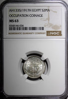 Egypt Occupation Coinage Silver AH1335/1917 H 2 Piastres NGC MS63 KM# 317.2 (36)