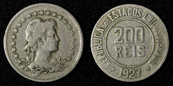 BRAZIL Copper-Nickel 1927 200 Reis Liberty 25mm KM# 519 (27 802)