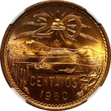 MEXICO Bronze 1960 Mo 20 Centavos NGC MS66 RD NICE FULL RED BU KM# 440 (007)