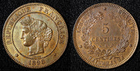 France Bronze 1898 A 5 Centimes Last Year Type UNC Toned KM# 821.1 (28 248)