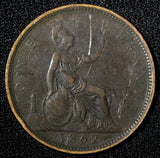 Great Britain Victoria Bronze 1862 1 Penny KM# 749.2 (28 926)