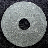 TUNISIA  Zinc 1942 10 Centimes WWII Issue HIGH GRADE KM# 267 (23 049)