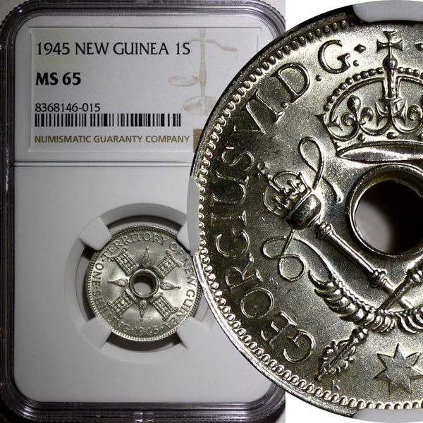 New Guinea George VI Silver 1945 1 Shilling NGC MS65 BETTER DATE KM# 8 (015)