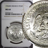 Mexico ESTADOS UNIDOS MEXICANOS Silver 1944 M 1 Peso NGC MS64 GEM BU KM# 455 (9)