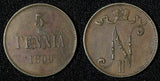 Finland under Russia Nicholas II Copper 1899 5 Pennia KM# 15 (28 720)