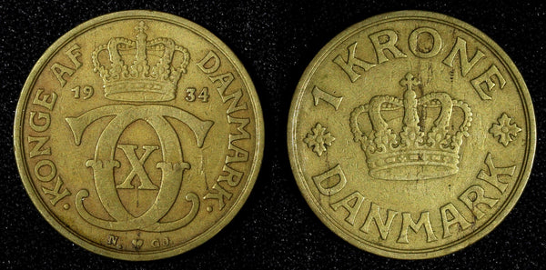 DENMARK Christian X 1934 N GJ 1 Krone Mintage-529,000 BETTER DATE KM# 824.2 (06)