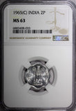 India-Republic 1965 (C) 2 Paise NGC MS63 ONLY ONE GRADED HIGHEST KM# 13.1 (33)
