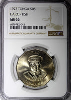 TONGA Taufa'ahau Tupou IV 1975 50 Seniti NGC MS66 FAO-FISH GEM BU  KM# 47 (043)