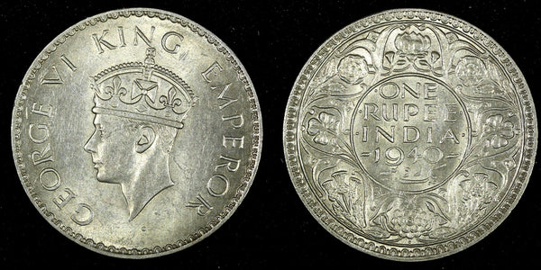 India-British George VI Silver 1940 (B) Rupee Mint Luster KM# 556  (27 320)