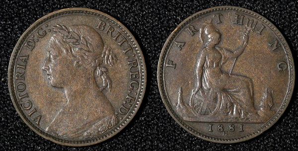 Great Britain Victoria Bronze 1881 H Farthing Birmingham Mint KM# 753 (28 309)