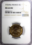 Mexico ESTADOS UNIDOS MEXICANOS Bronze 1926 Mo 2 Centavos NGC MS64 BN KM# 419(3)