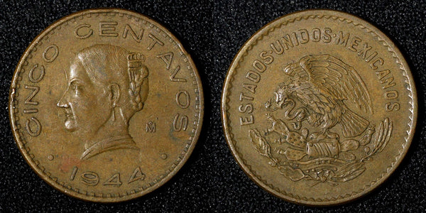 Mexico ESTADOS UNIDOS MEXICANOS Bronze 1944 5 Centavos WWII ISSUE KM# 424 (928)