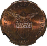 PHILIPPINES Bronze 1904 1 Centavo NGC MS64 BN Nice Toned KM# 163 (046)