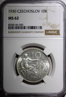 Czechoslovakia Silver 1930 10 Korun 30 mm NGC MS62  KM# 15 (045)