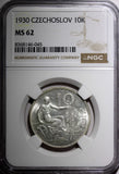 Czechoslovakia Silver 1930 10 Korun 30 mm NGC MS62  KM# 15 (045)